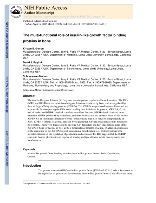 (PDF) The multi-functional role of insulin-like growth factor binding ...