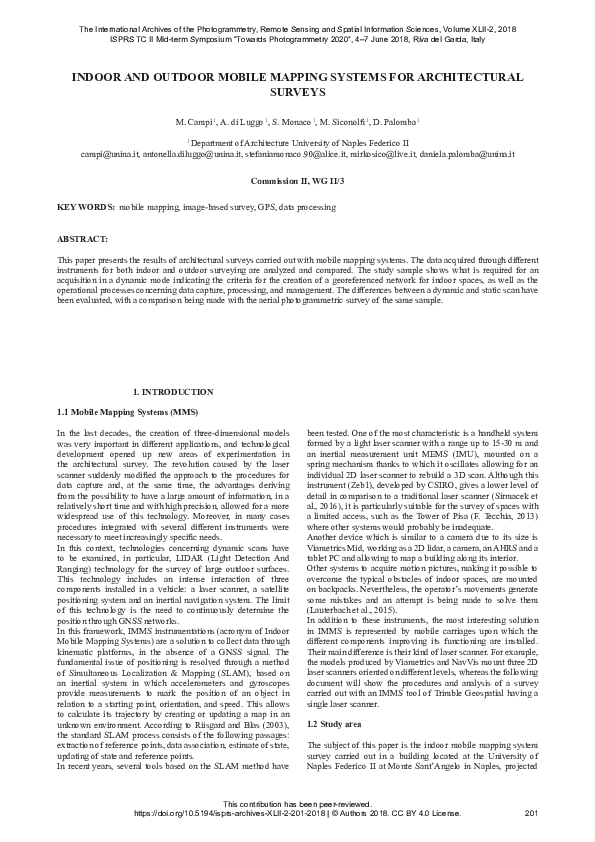 (PDF) Indoor and Outdoor Mobile Mapping Systems for Architectural Surveys