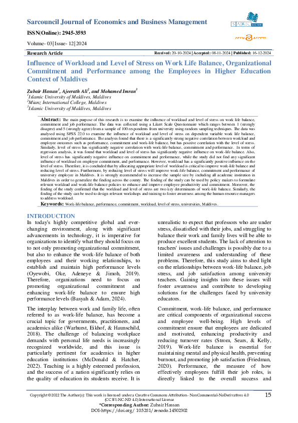 (PDF) Influence of Workload and Level of Stress on Work Life Balance ...