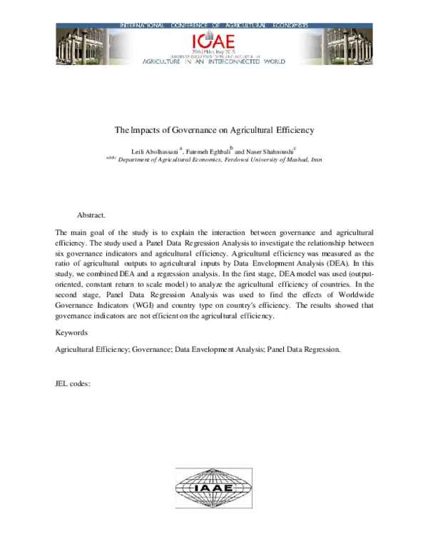 (PDF) The Impacts of Governance on Agricultural Efficiency