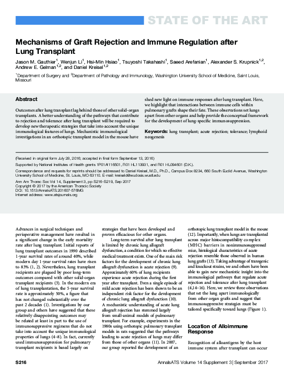 (PDF) Mechanisms of Graft Rejection and Immune Regulation after Lung ...