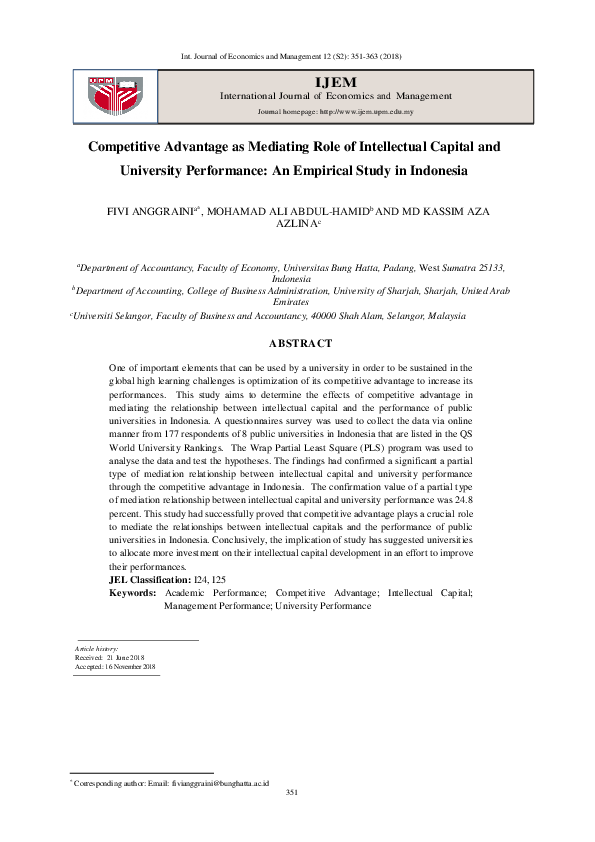 (PDF) Competitive Advantage as Mediating Role of Intellectual Capital ...