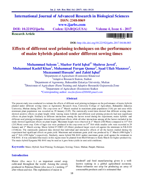 (PDF) Effects of different seed priming techniques on the performance ...