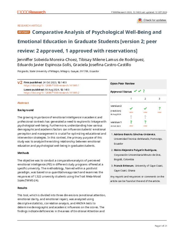(PDF) Comparative Analysis of Psychological Well-being and Emotional ...