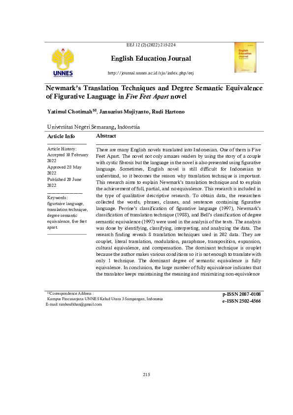 (PDF) Newmark’s Translation Techniques and Degree Semantic Equivalence ...