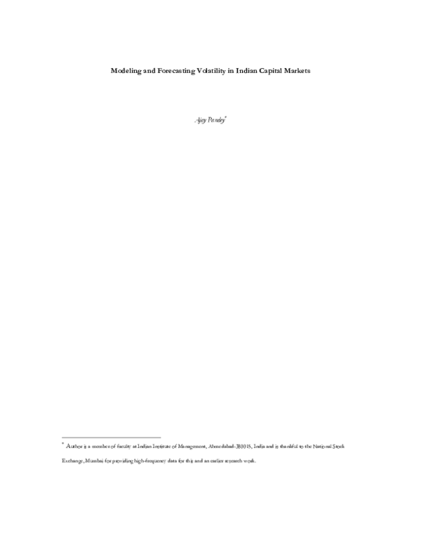 (PDF) Modeling and Forecasting Volatility in Indian Capital Markets