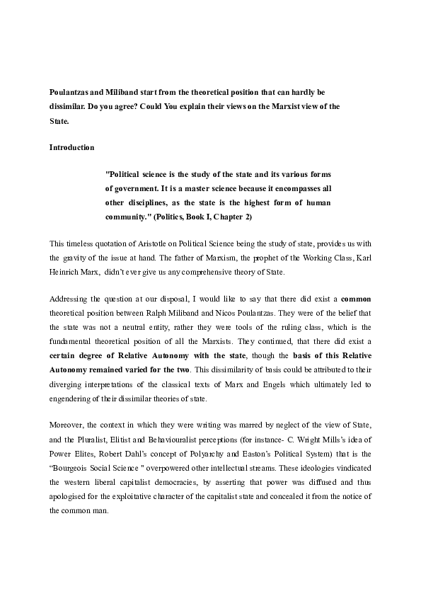 (PDF) Miliband Poulantzas Debate on Relative Autonomy of State