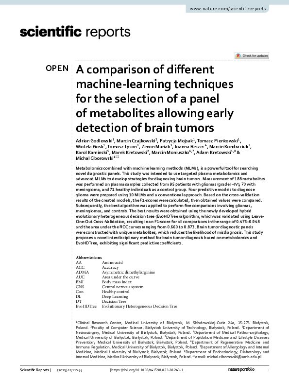 (PDF) A comparison of different machine-learning techniques for the ...