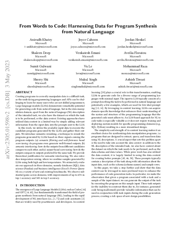 (PDF) From Words to Code: Harnessing Data for Program Synthesis from ...