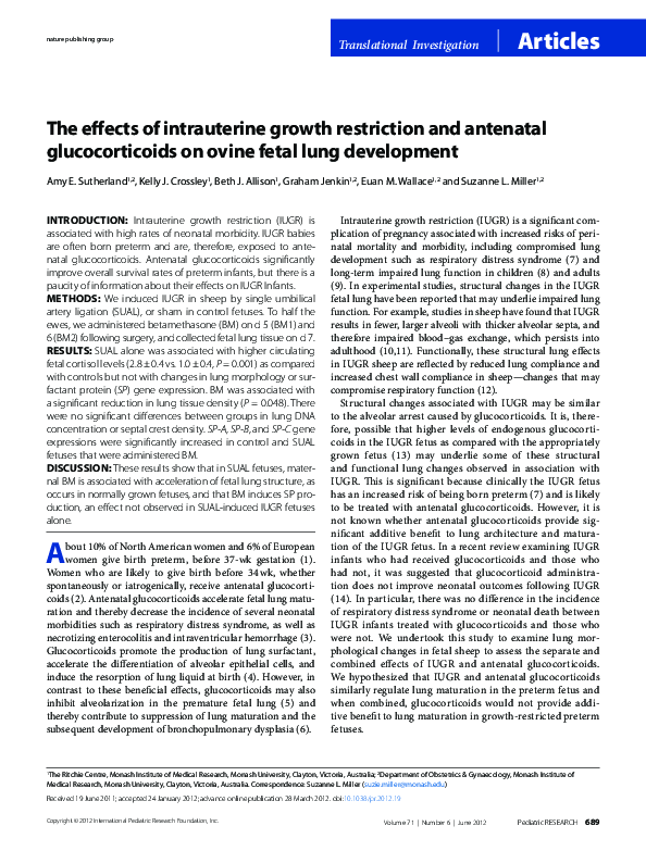 (PDF) The effects of intrauterine growth restriction and antenatal ...