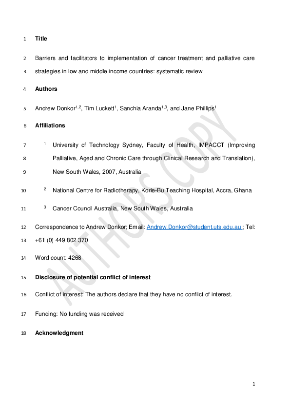 (PDF) Barriers and facilitators to implementation of cancer treatment ...