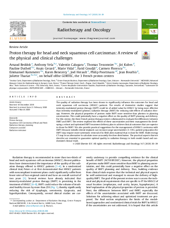 (PDF) Proton therapy for head and neck squamous cell carcinomas: A ...