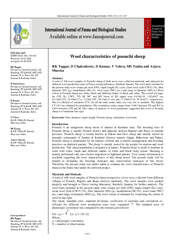 (PDF) Wool characteristics of poonchi sheep | Dibyendu Chakraborty ...