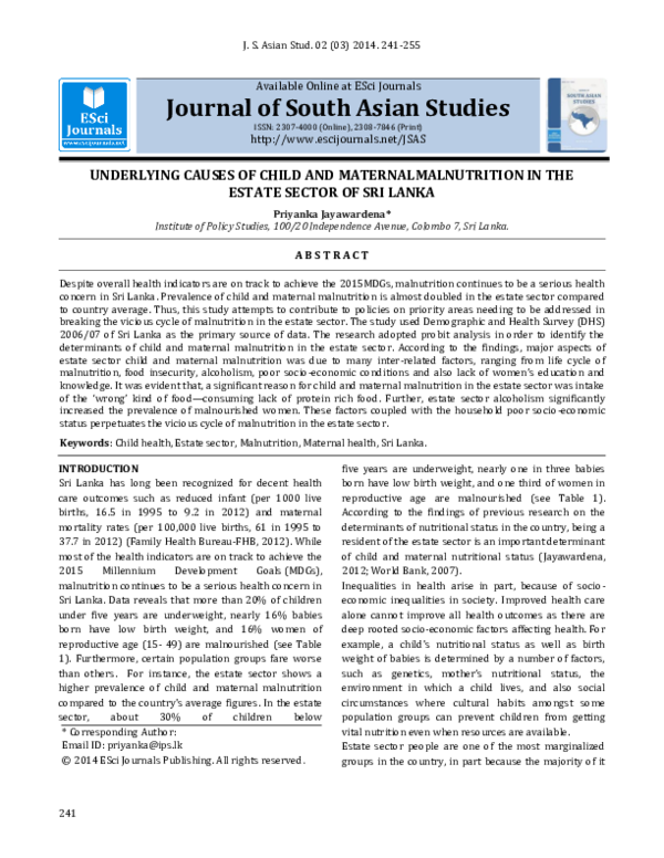 (PDF) UNDERLYING CAUSES OF CHILD AND MATERNAL MALNUTRITION IN THE ...