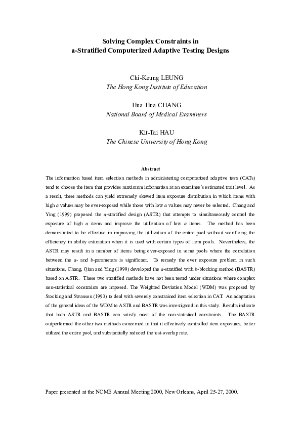(PDF) Solving Complex Constraints in a-Stratified Computerized Adaptive ...