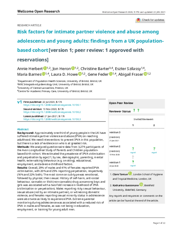 (PDF) Risk factors for intimate partner violence and abuse among ...