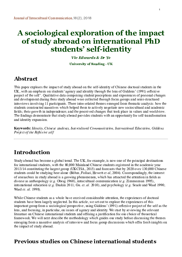 (PDF) A sociological exploration of the impact of study abroad on ...
