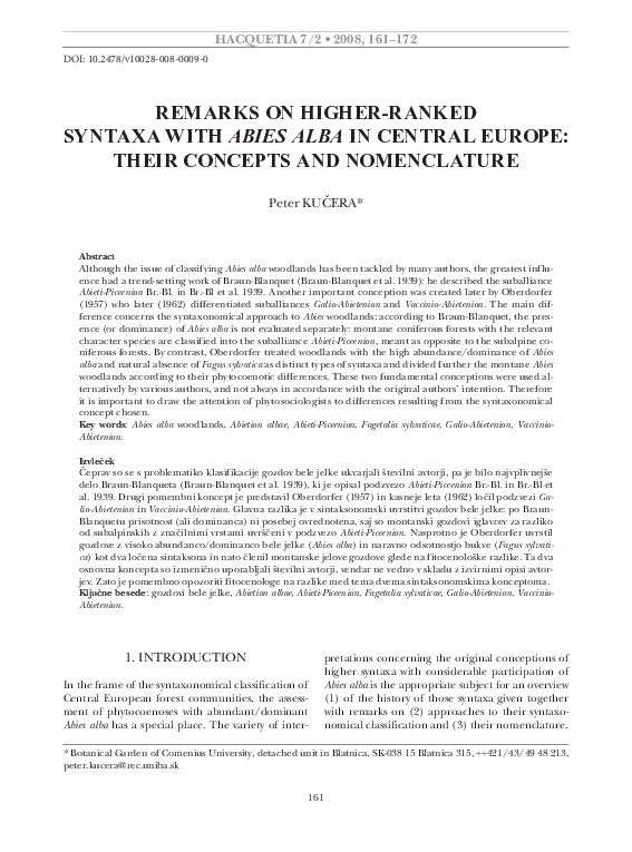 (PDF) Remarks on Higher-Ranked Syntaxa with Abies Alba in Central ...