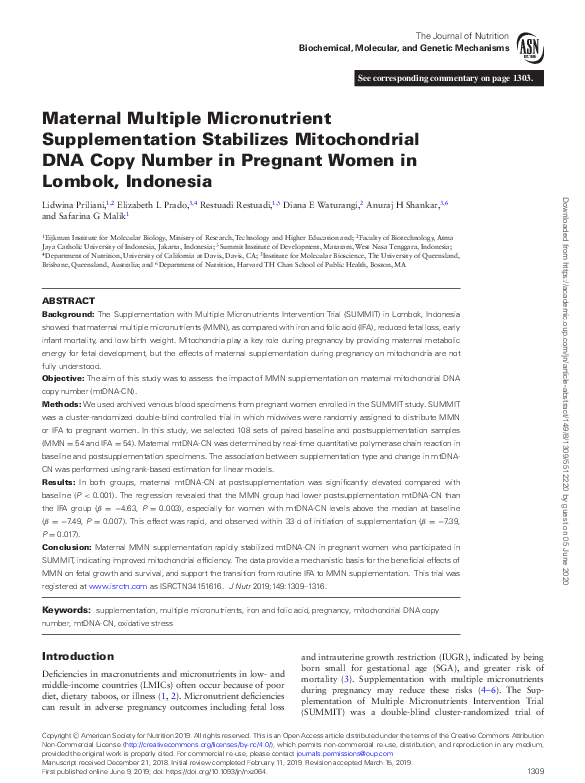 (PDF) Maternal Multiple Micronutrient Supplementation Stabilizes ...