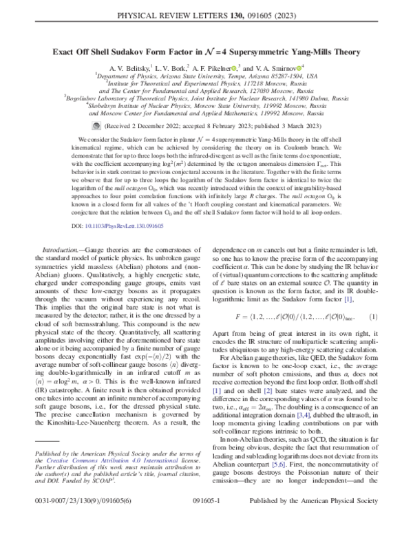 (PDF) Exact Off Shell Sudakov Form Factor in N = 4 Supersymmetric Yang ...