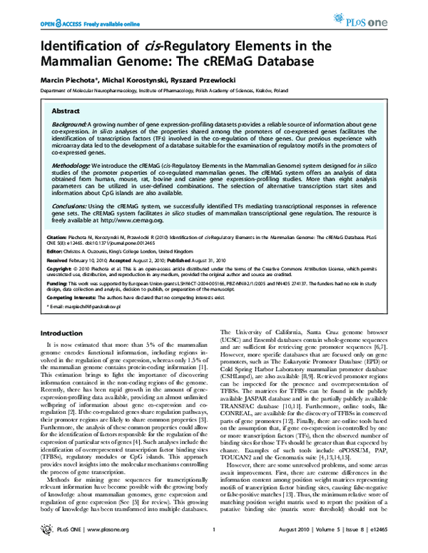 (PDF) Identification of cis-Regulatory Elements in the Mammalian Genome ...