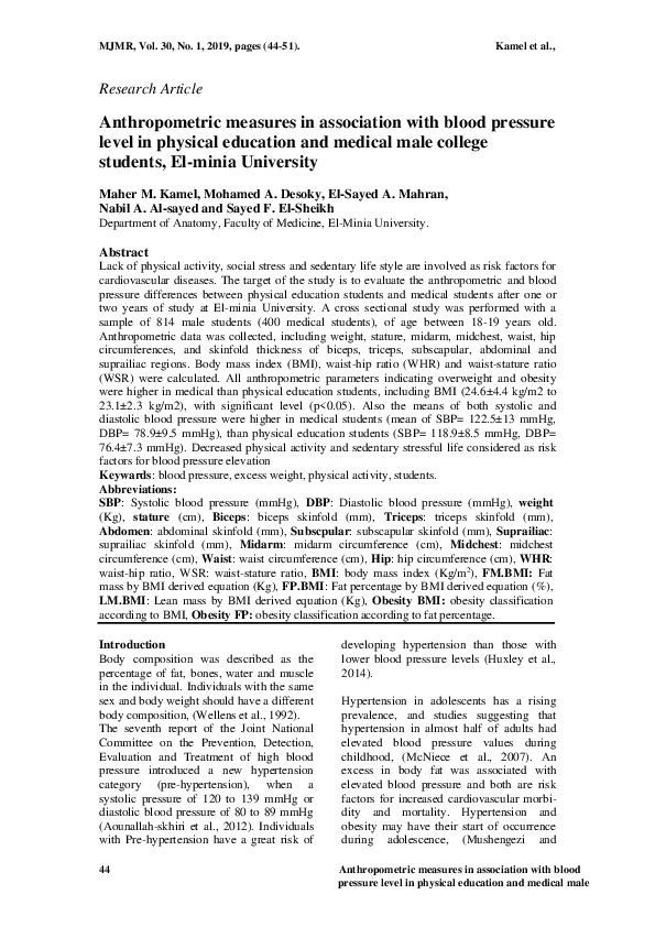 (PDF) Anthropometric measures in association with blood pressure level ...
