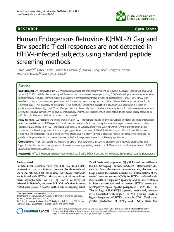 (PDF) Human Endogenous Retrovirus K(HML-2) Gag and Env specific T-cell ...