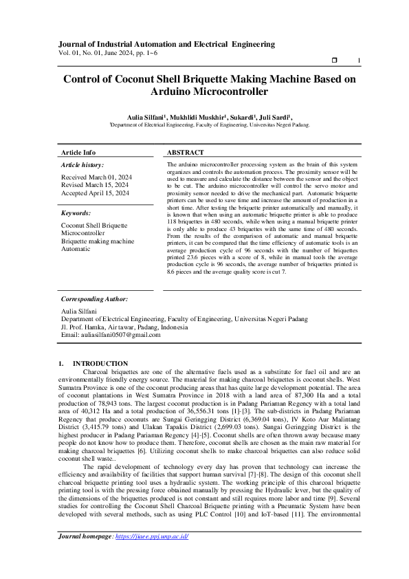 (PDF) Control of Coconut Shell Briquette Making Machine Based on ...