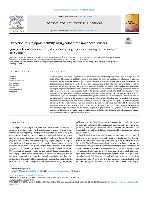 (PDF) Detection of Gingipain Activity Using Solid State Nanopore Sensors