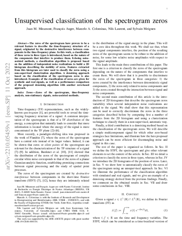 (PDF) Unsupervised classification of the spectrogram zeros