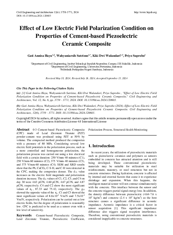 (PDF) Effect of Low Electric Field Polarization Condition on Properties ...