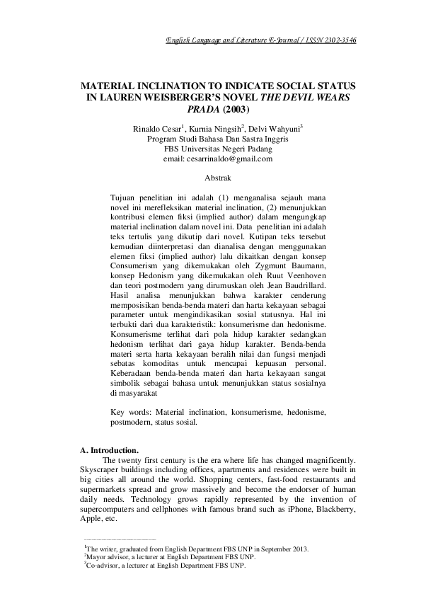(PDF) Material Inclination to Indicate Social Status in Lauren ...