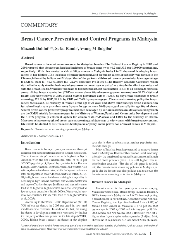 (PDF) Breast cancer prevention and control programs in malaysia