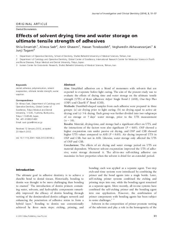 (PDF) Effects of solvent drying time and water storage on ultimate ...