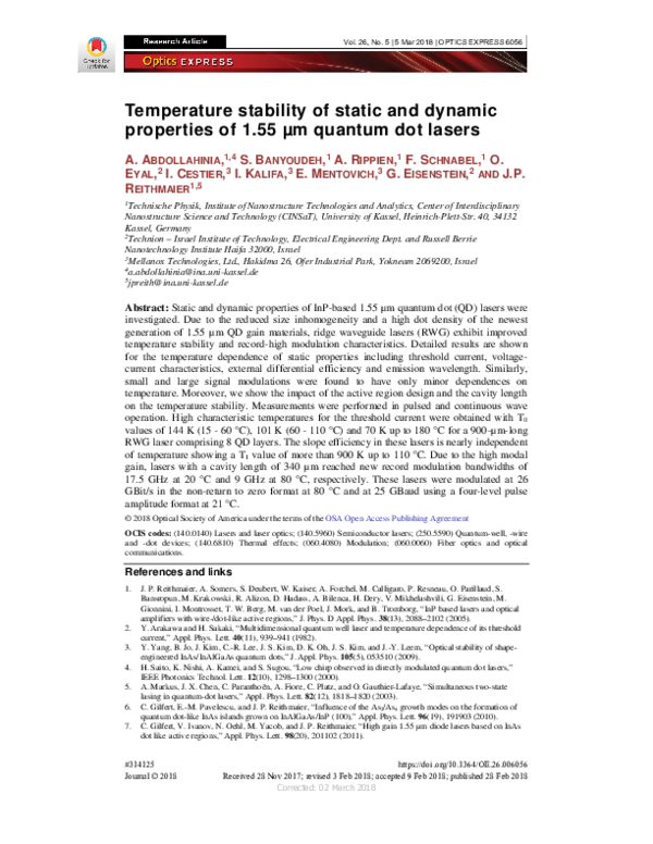 (PDF) Temperature stability of static and dynamic properties of 155 µm ...