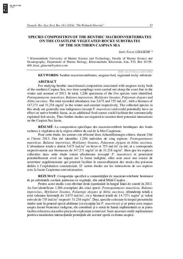 (PDF) Species Composition of the Benthic Macroinvertebrates on the ...