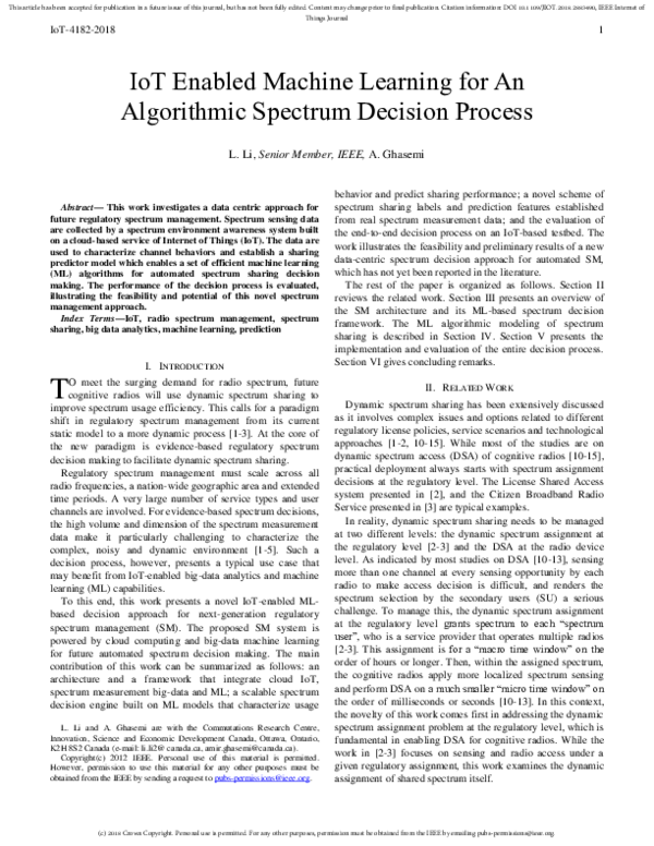 (PDF) IoT-Enabled Machine Learning for an Algorithmic Spectrum Decision ...