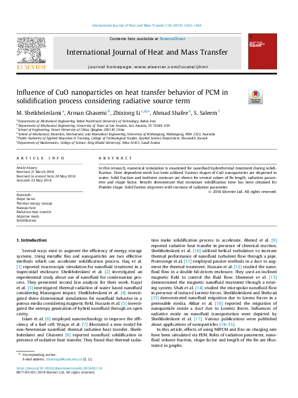 (PDF) Influence of CuO nanoparticles on heat transfer behavior of PCM ...