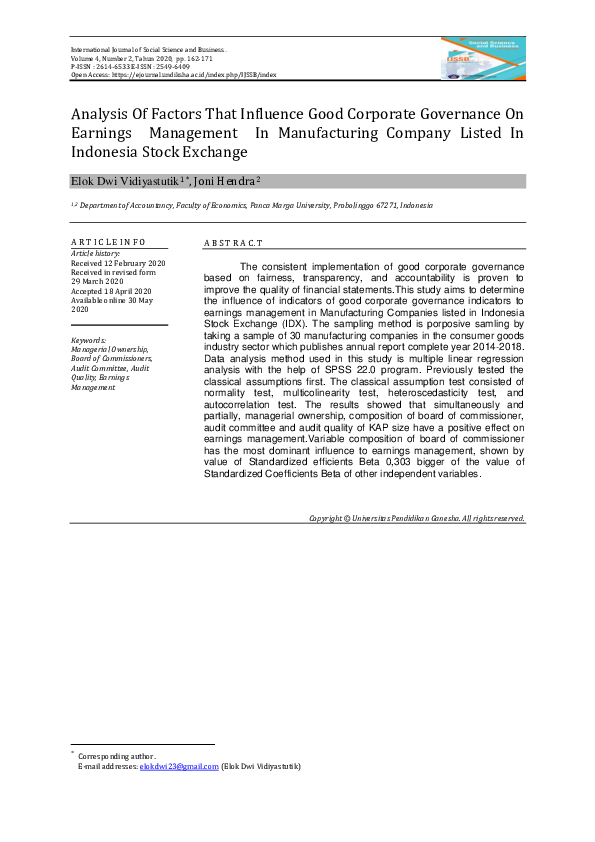 (PDF) Analysis of Factors That Influence Good Corporate Governance on ...