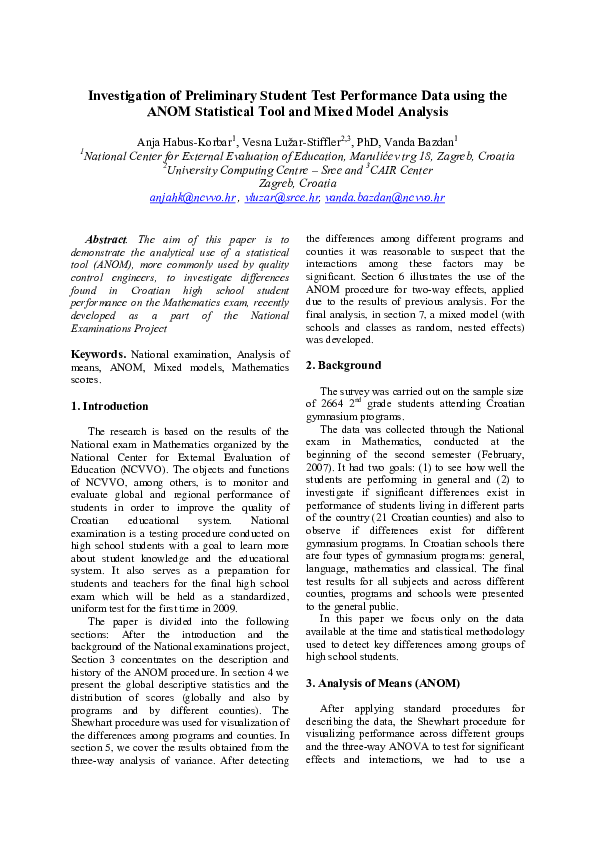 (PDF) Investigation of Preliminary Student Test Performance Data Using ...