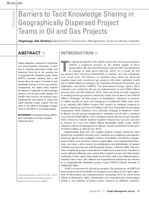 (PDF) Barriers to Tacit Knowledge Sharing in Geographically Dispersed