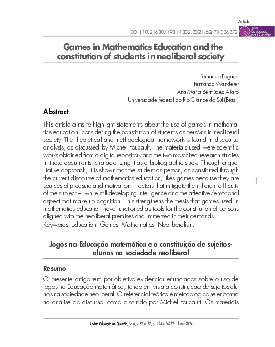 (PDF) Games in Mathematics Education and the constitution of students ...