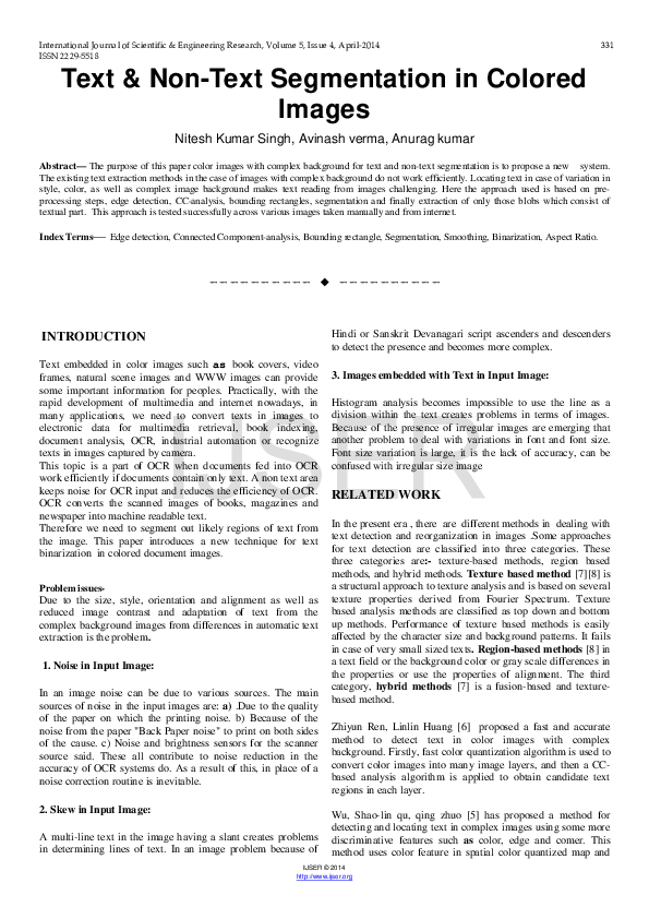 (PDF) Text & Non-Text Segmentation in Colored Images