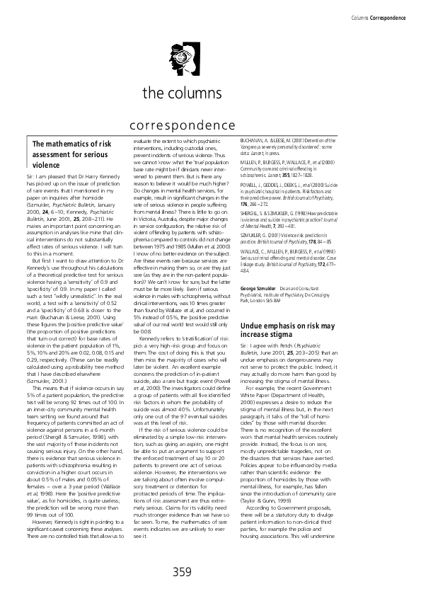 (PDF) The mathematics of risk assessment for serious violence