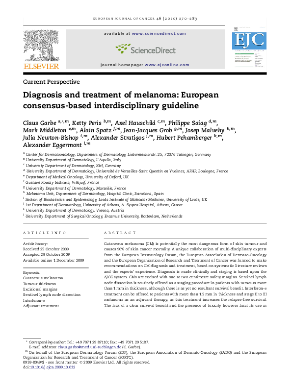 (PDF) Diagnosis and treatment of melanoma: European consensus-based ...