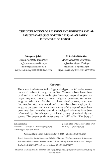 (PDF) The Interaction of Religion and Robotics and al-Sāmirī’s Calf ...