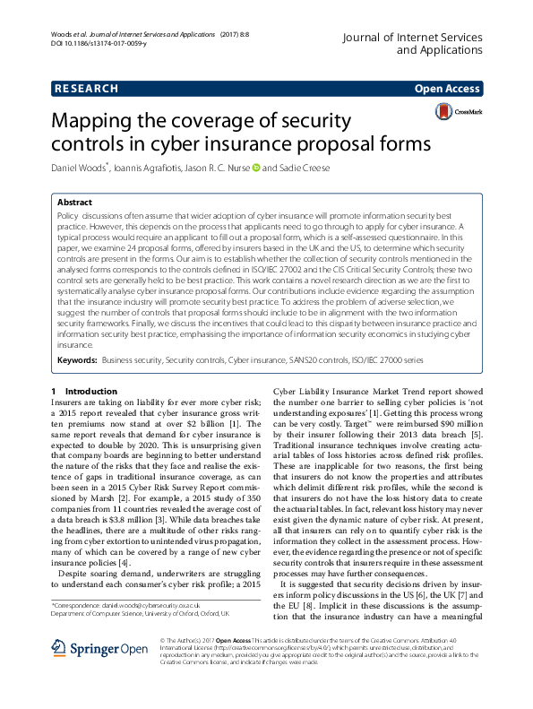 (PDF) Mapping the coverage of security controls in cyber insurance ...