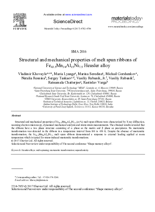 (PDF) Structural and mechanical properties of melt spun ribbons of Fe ...