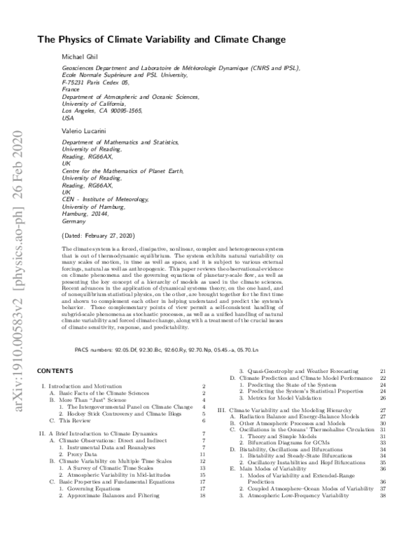 (PDF) The physics of climate variability and climate change
