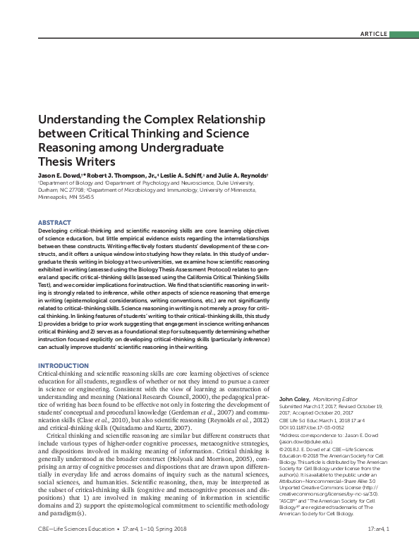 (PDF) Understanding the Complex Relationship between Critical Thinking ...
